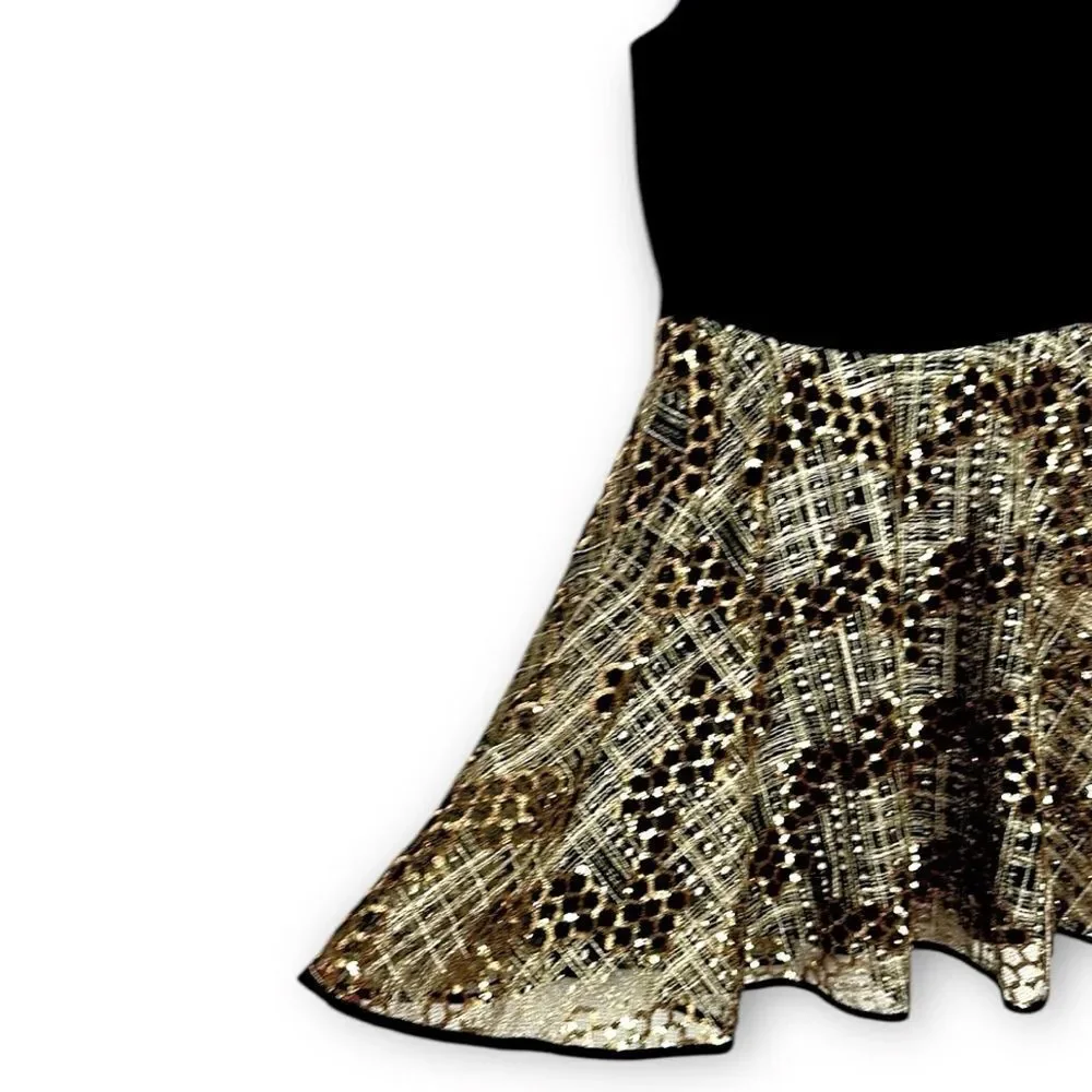 Milly Minis Luxury Dress Black and Gold Sequin Special Occasion Fit & Flare 12